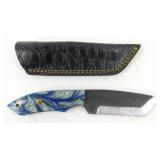 New Carbon Steel Tanto Knife with Leather Sheath