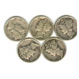 (5) 1942-S Mercury Silver Dimes