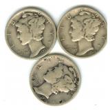 (3) 1936-D Mercury Silver Dimes