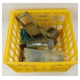 * Crate of Antique Mason Jars, an Insulator, and