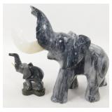 2 Stone Carved Elephants