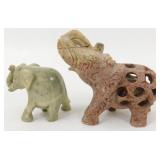 2 Stone Marble Elephants