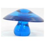 * Blue Glass Mushroom Paperweight