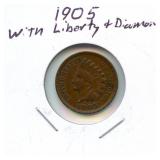 1905 Indian Head Cent with Liberty & Diamond