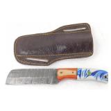 New Damascus Steel Bull Cutter Knife with Leather