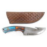 New Damascus Steel Gut Hook Hunting Knife with