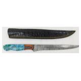 New Damascus Steel Kitchen Knife with Leather