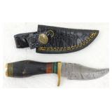 New Damascus Steel Clip Point Knife with Leather
