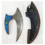 New Damascus Steel Ulu Knife with Leather Sheath