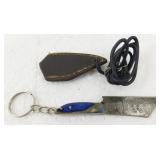 New Damascus Steel Keychain Knife with Leather