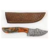 New Damascus Steel Clip Point Knife with Leather