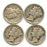 (4) 1942-D Mercury Silver Dimes