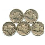 (5) 1937 Mercury Silver Dimes