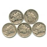 (5) 1944 Mercury Silver Dimes