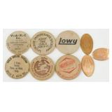 6 Wooden Nickel Tokens plus 3 Smashed Penny