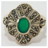 Vintage Sterling Silver Jade Marcasite Art Deco