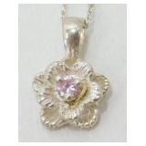 Sterling Silver Pink Rose Pendant Necklace - 13',