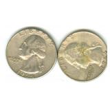 (2) U.S. Washington Silver Quarters
