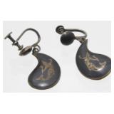 Vintage Siam Sterling Silver Enamel Earrings