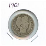 1901 Barber Silver Quarter