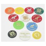12 Assorted Vintage Beer/Drink or Soda Bar Chips