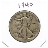 1940 Walking Liberty Silver Half Dollar