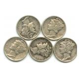 (5) 1944 Mercury Silver Dimes