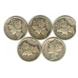 (5) 1944 Mercury Silver Dimes