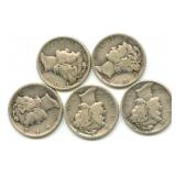 (5) Mercury Silver Dimes