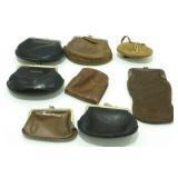 Group of 8 Old Leather Coin Purses with