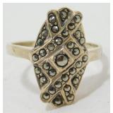 Sterling Silver Art Deco Marcasite Ring - Size