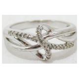 Sterling Silver Round Cut Diamond Bypass Ring -