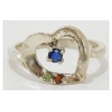 Sterling Silver Multi-Stone Heart Ring - Size