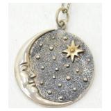 Sterling Silver Crescent Moon Face Pendant