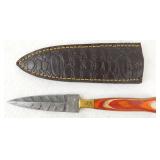 New Damascus Steel Spear Point Knife with Leather