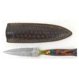 New Damascus Steel Spear Point Knife with Leather