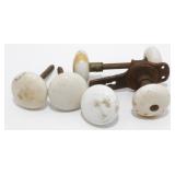 Antique White Milk Glass Door Knobs & Key Plate -