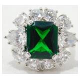 Sterling Silver Emerald Colored Stone and CZ