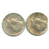 (2) 1969-D Kennedy Silver Half Dollars - 40%