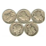(5) 1944-D Mercury Silver Dimes