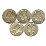 (5) 1944-D Mercury Silver Dimes