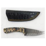 New Damascus Steel Drop Point Knife with Leather
