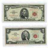 1963 U.S. $5 & $2 Red Seal Bills