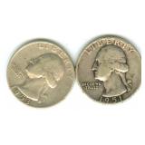 1951 & 1953 Washington Silver Quarters