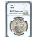 1886 Morgan Silver Dollar - NGC MS 63