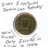 Silver 5 Centavos Dominican Republic Native