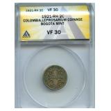 Leper Colony Coinage from Columbia - 1921, VF 30