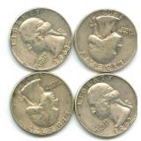 (4) 1962-D Washington Silver Quarters