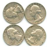 (4) 1962-D Washington Silver Quarters