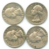(4) 1962-D Washington Silver Quarters